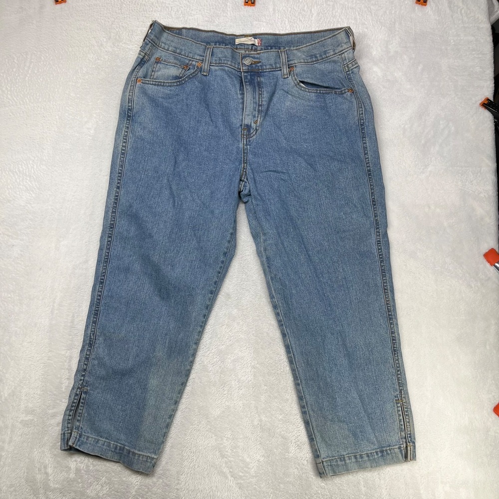 Levi's Classic Capri‎ Jeans Women's 16 Blue Denim Stretch Side Slit - 35X23.5
